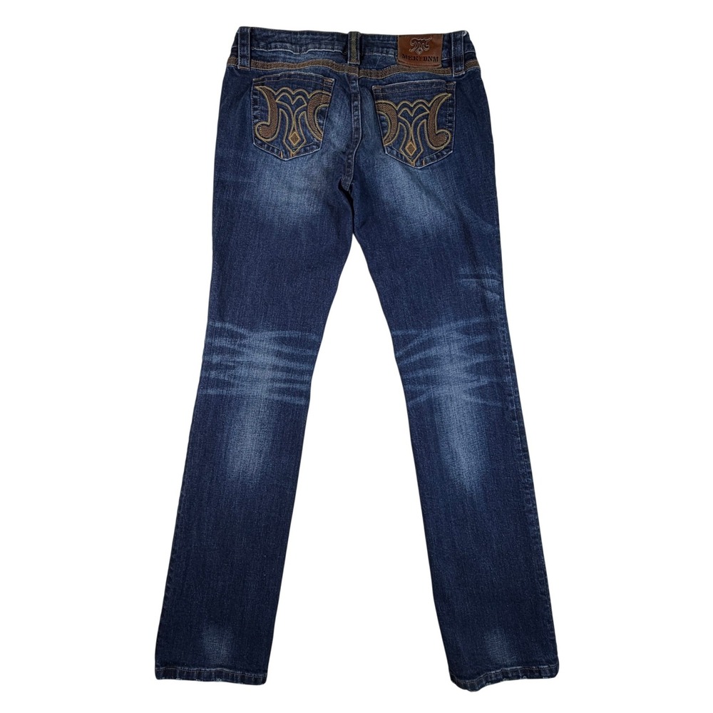 MEK Denim Niort Straight Leg Jeans Dark Wash Embroidered Pockets 32x34 Low Rise